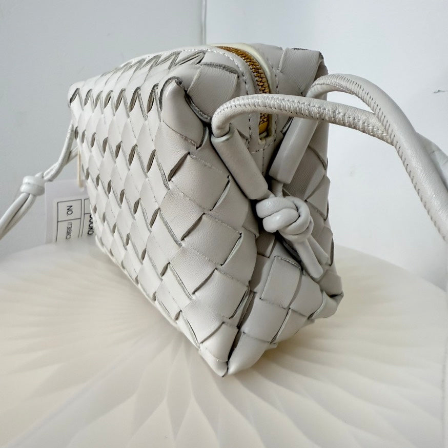 Bottega Woven Leather Crossbody QPDC in White