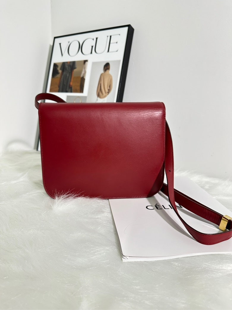 Celine Box Bag in Red Leather - Preloved Crossbody