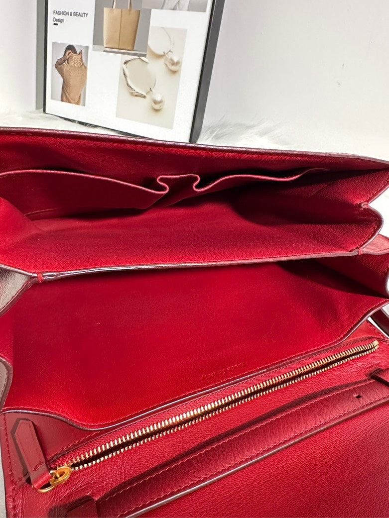 Celine Box Bag in Red Leather - Preloved Crossbody