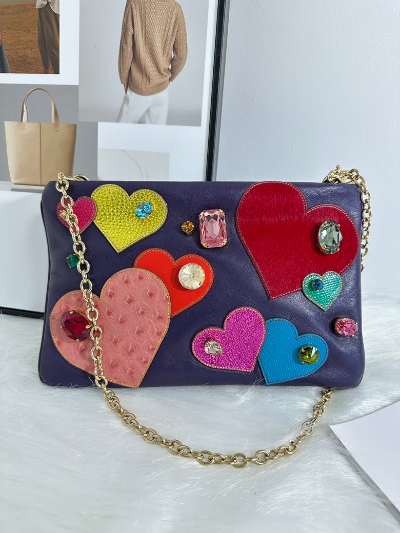 Dolce&Gabbana Colorful Heart Embellished Leather Crossbody Bag - Purple