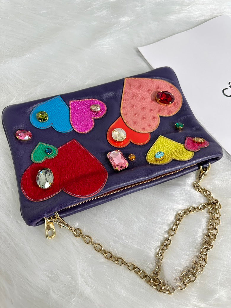 Dolce&Gabbana Colorful Heart Embellished Leather Crossbody Bag - Purple