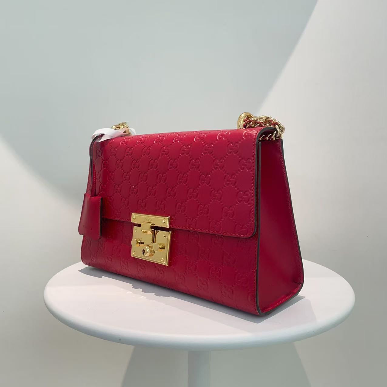 Gucci Padlock Shoulder Bag Red Leather