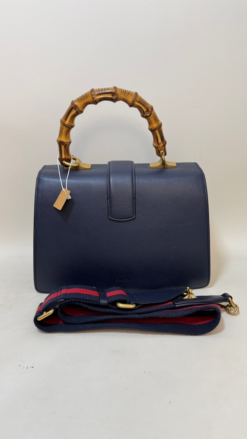 Gucci Dionysus Bamboo Handle Bag in Navy Leather
