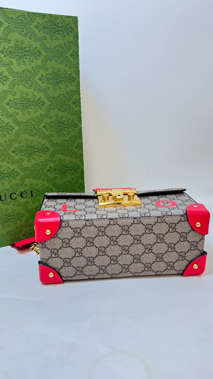Gucci Bamboo GG Satchel Bag in Red/Beige Canvas with Keys