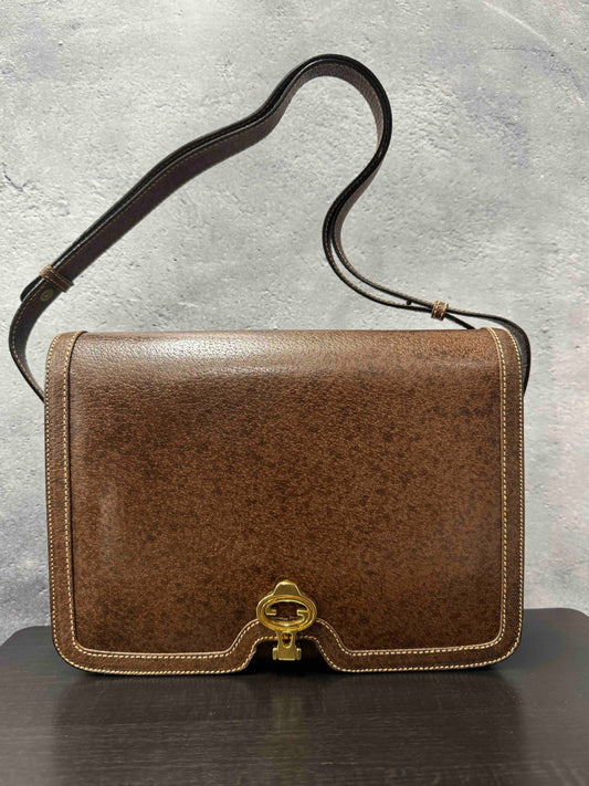 Gucci Vintage Shoulder Bag RE Brown Leather