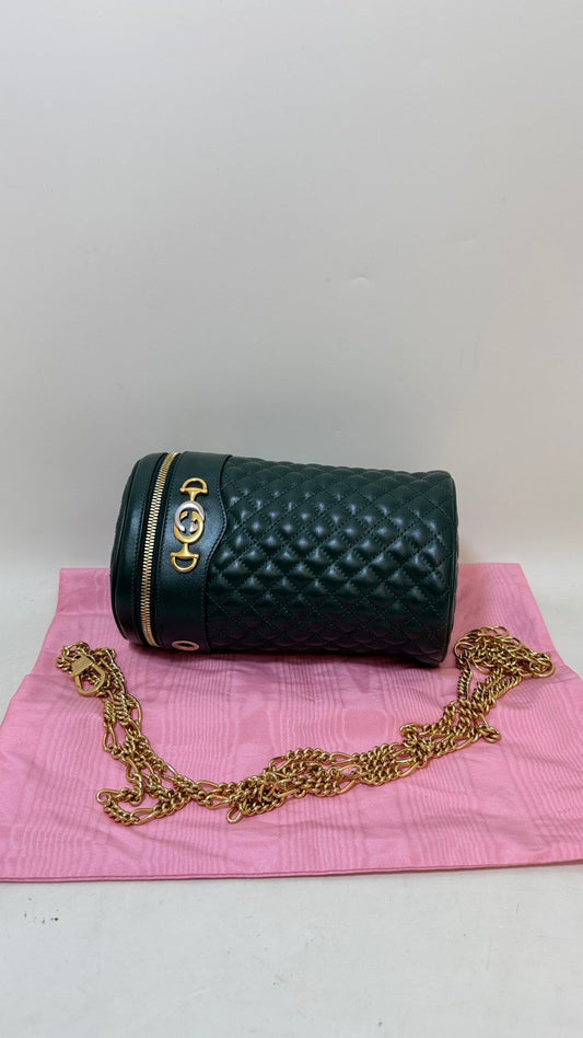 Gucci GG Marmont Quilted Green Leather Crossbody Bucket Bag