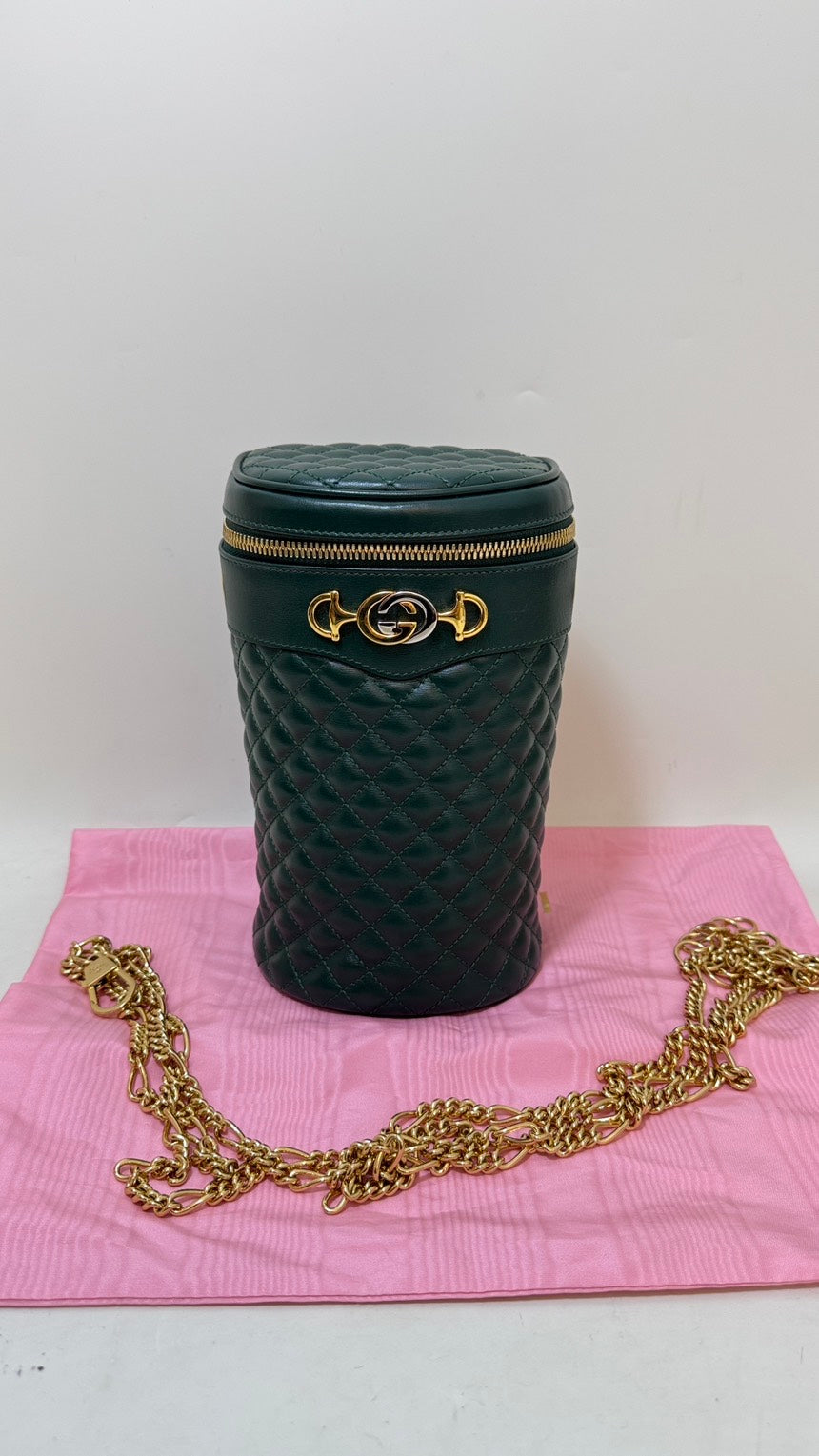 Gucci GG Marmont Quilted Green Leather Crossbody Bucket Bag