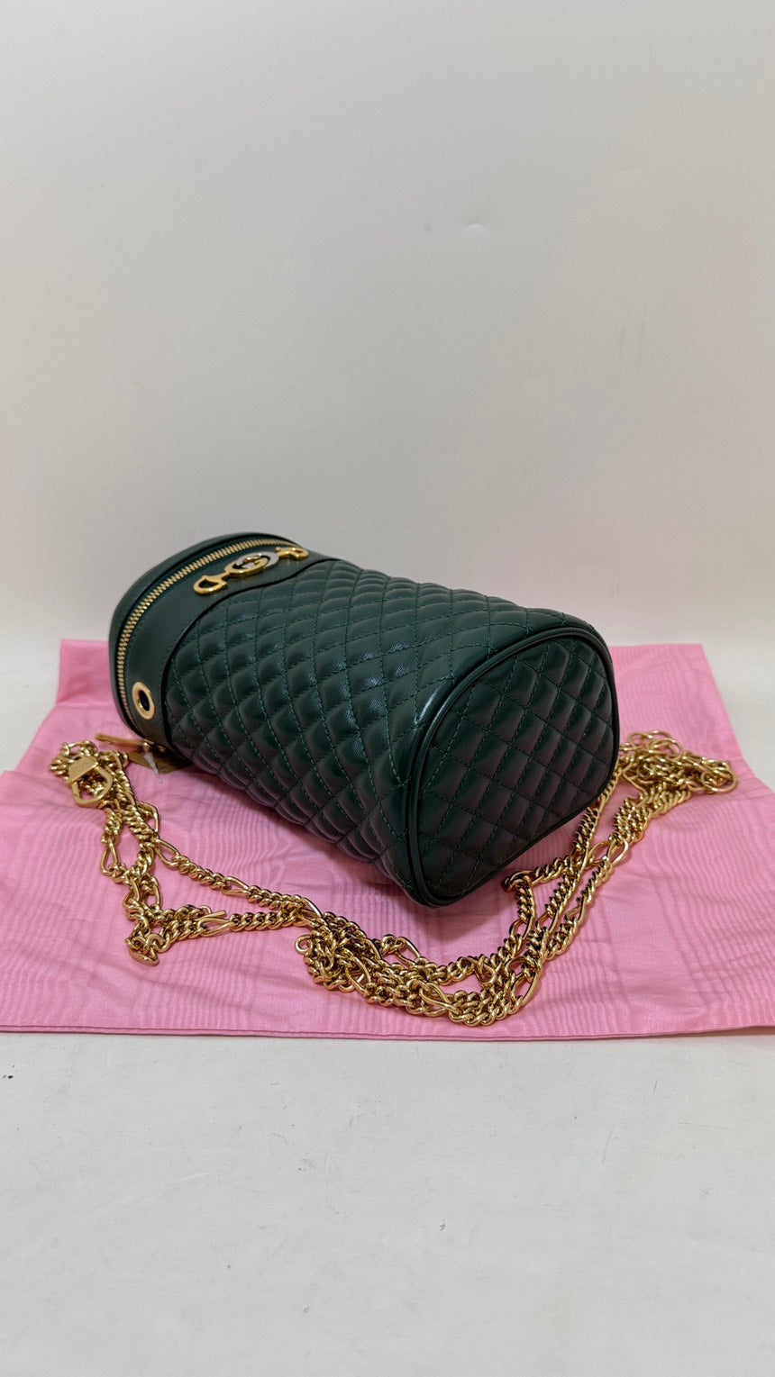 Gucci GG Marmont Quilted Green Leather Crossbody Bucket Bag