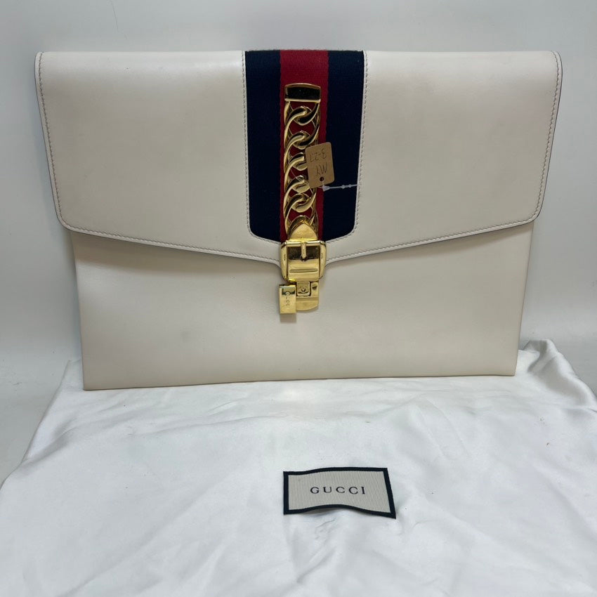Gucci Sylvie White Leather Clutch Bag