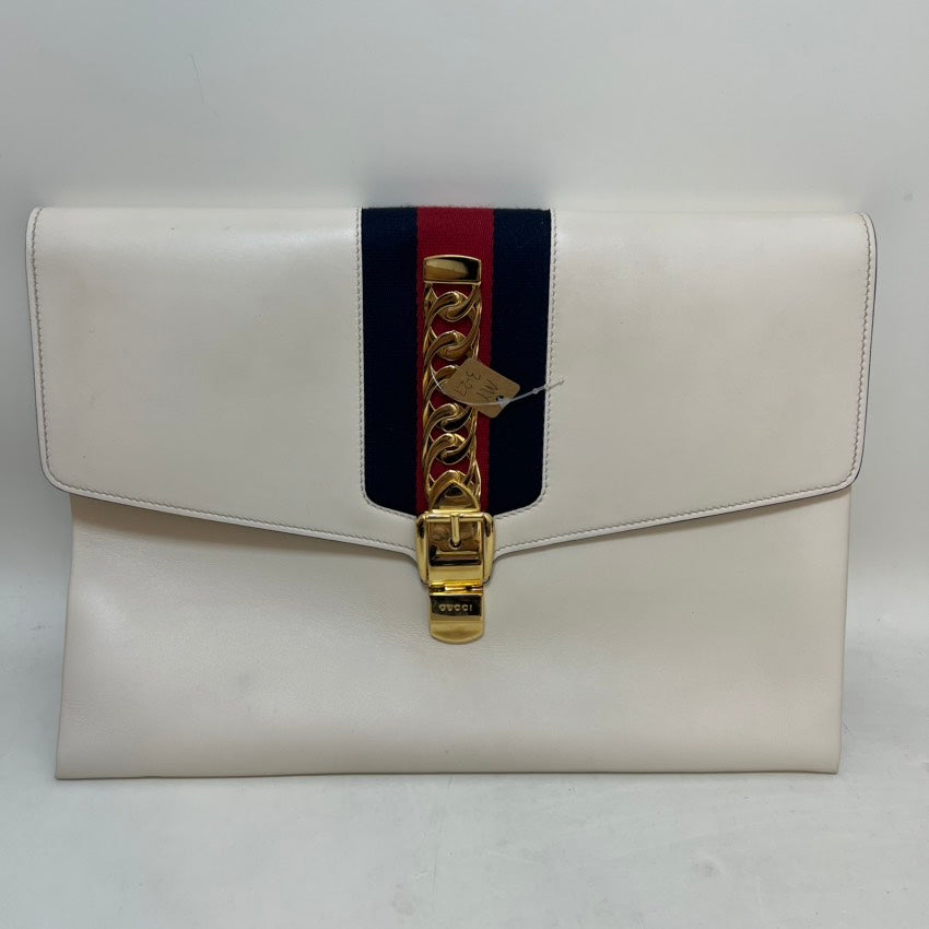 Gucci Sylvie White Leather Clutch Bag