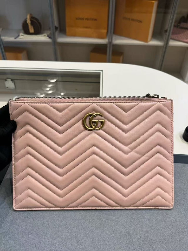 Gucci GG Marmont Pale Pink Leather Clutch Bag