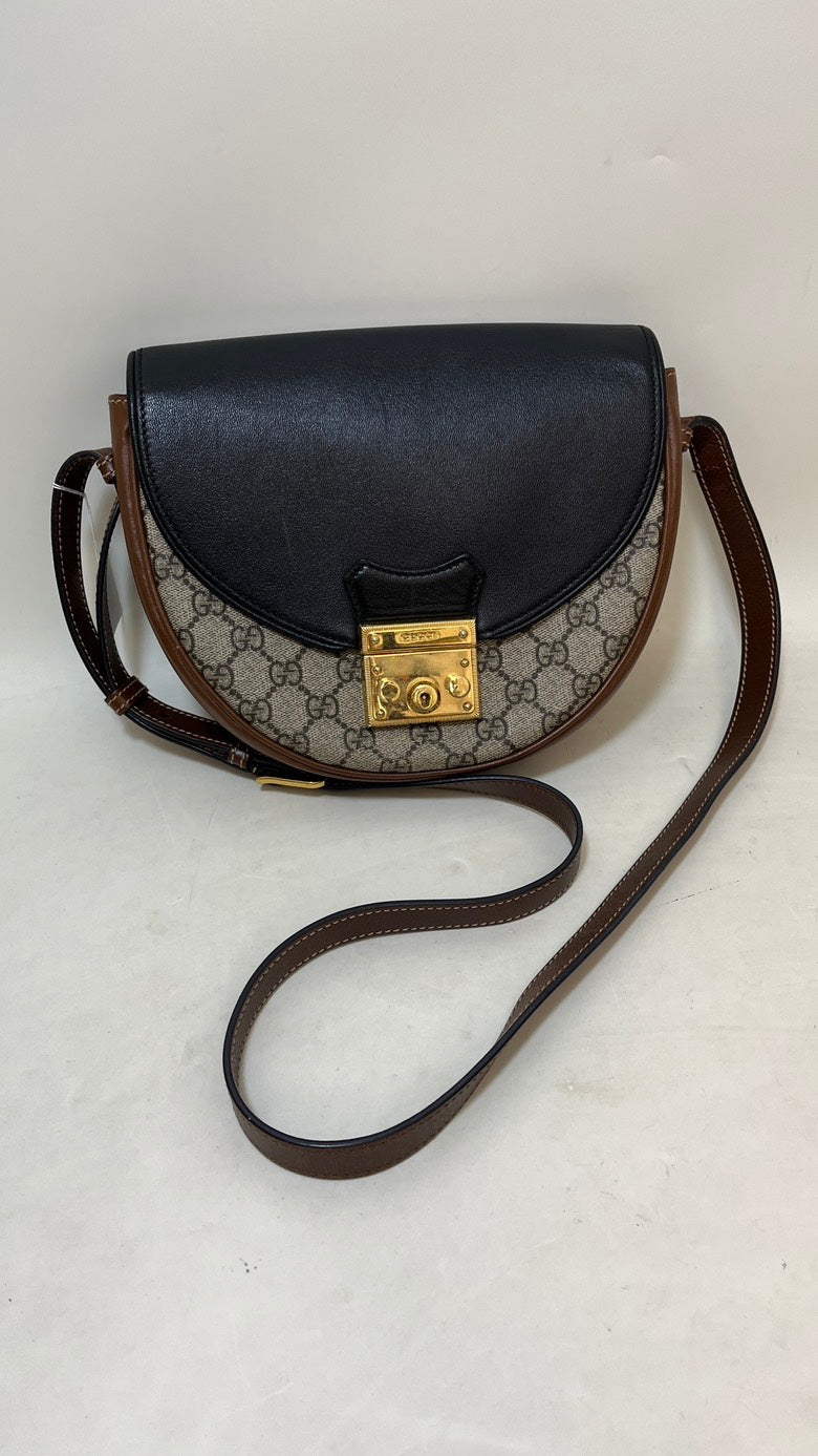 Gucci Vintage GG Supreme Canvas Black Saddle Bag