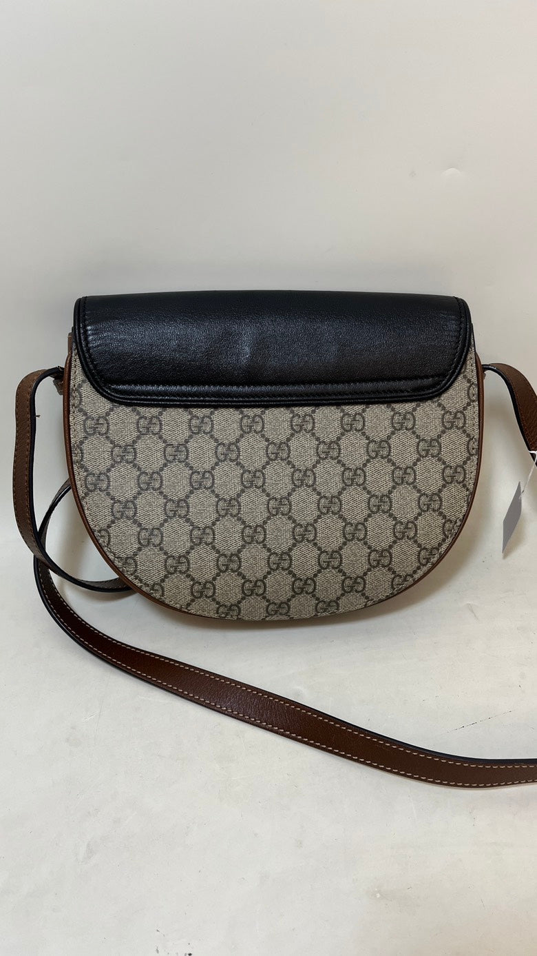Gucci Vintage GG Supreme Canvas Black Saddle Bag