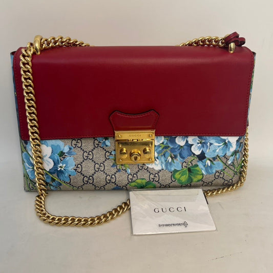 Gucci GG Blooms Supreme Leather Chain Bag in Red Canvas