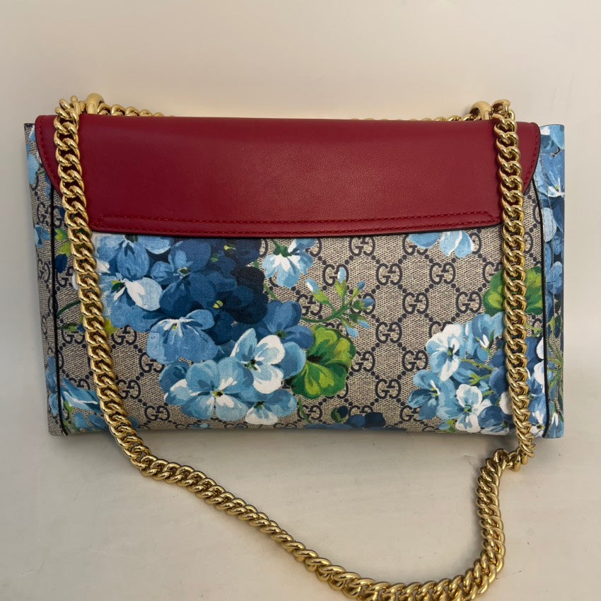 Gucci GG Blooms Supreme Leather Chain Bag in Red Canvas