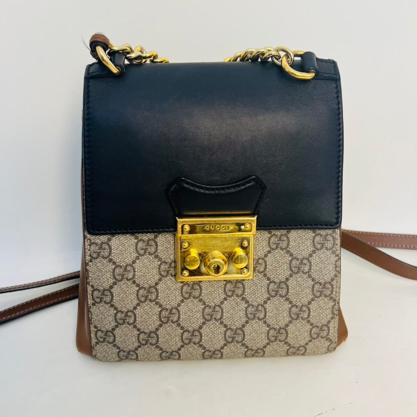 Gucci GG Supreme Brown & Black Leather Backpack