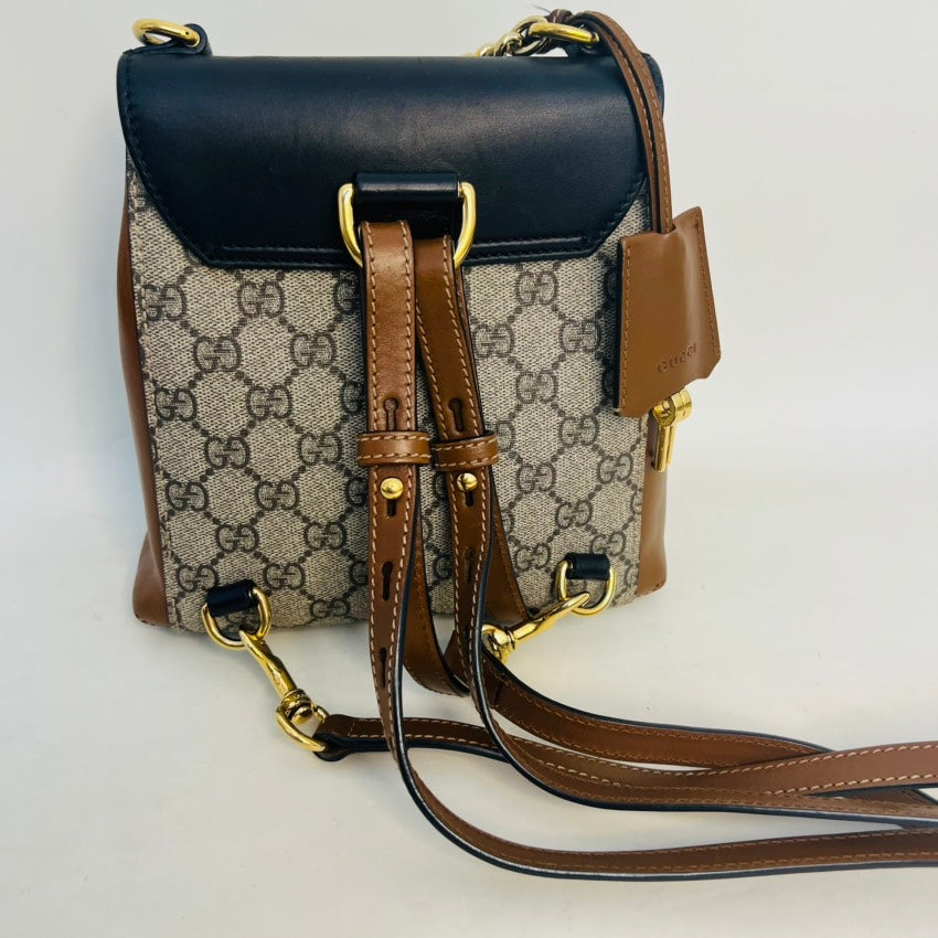 Gucci GG Supreme Brown & Black Leather Backpack