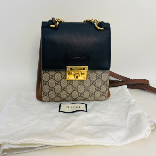 Gucci GG Supreme Brown & Black Leather Backpack