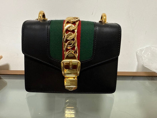 Gucci Sylvia Black Small Leather Shoulder Bag