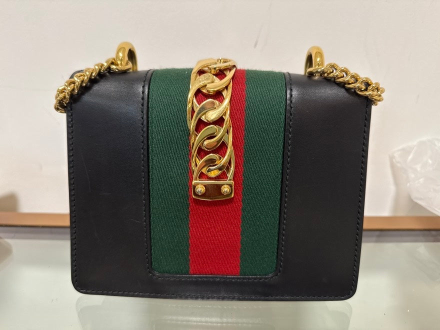 Gucci Sylvia Black Small Leather Shoulder Bag