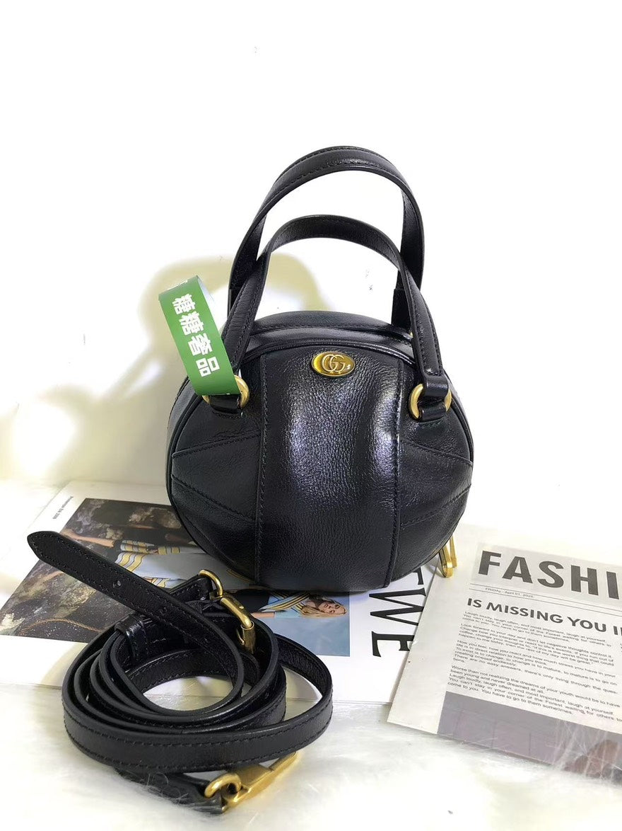 Gucci GG Marmont Black Leather Ball Crossbody Bag