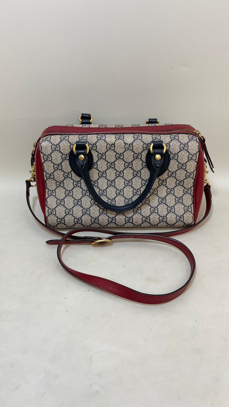 Gucci GG Supreme Red and Blue Canvas Satchel Bag