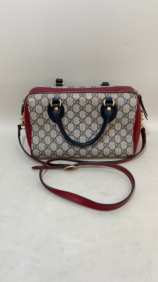Gucci GG Supreme Red and Blue Canvas Satchel Bag