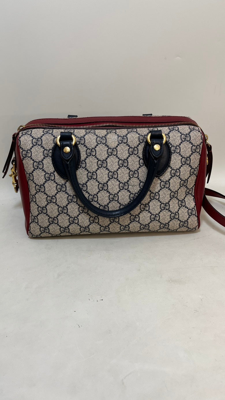 Gucci GG Supreme Red and Blue Canvas Satchel Bag