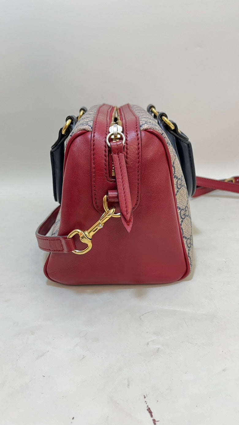 Gucci GG Supreme Red and Blue Canvas Satchel Bag
