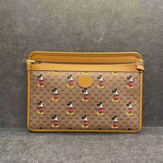 Gucci x Mickey Mouse Print Brown Canvas Shoulder Bag