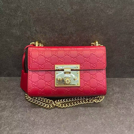 Gucci Padlock GG Embossed Leather Red Mini Shoulder Bag