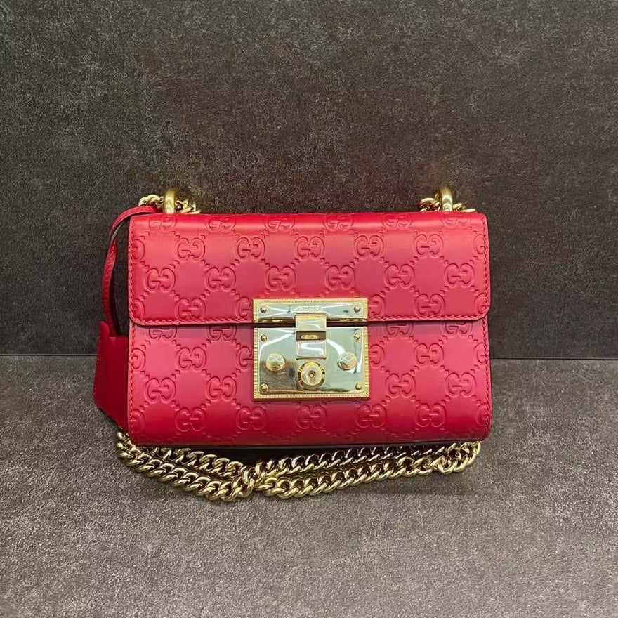 Gucci Padlock GG Embossed Leather Red Mini Shoulder Bag