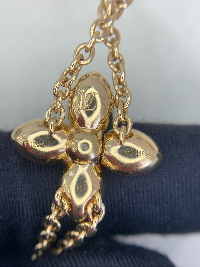 LV Crystal Flower Necklace Gold Y-Drop Style