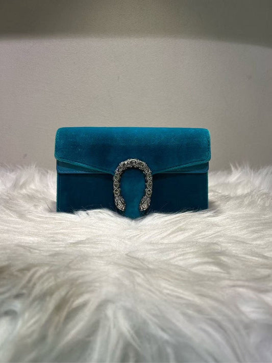 Gucci Dionysus Teal Velvet Clutch Bag