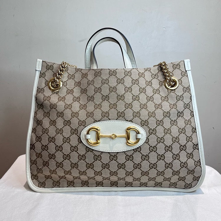 Gucci Horsebit  Beige Canvas Tote Bag