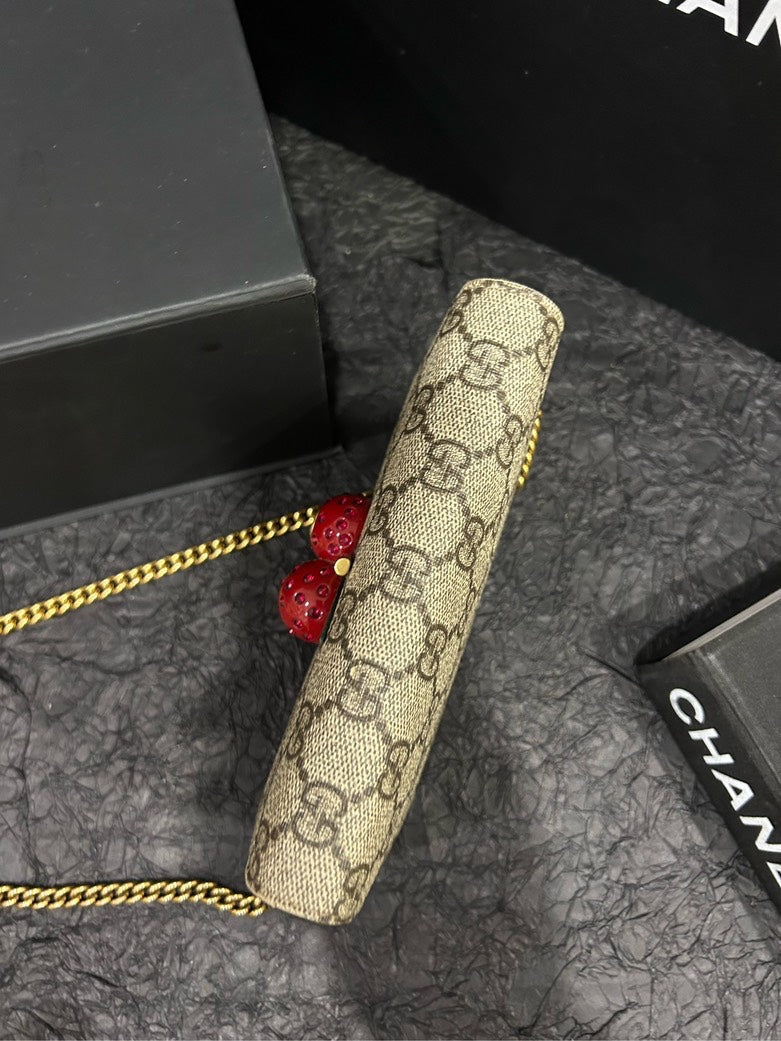 Gucci GG Canvas Cherry WOC Chain Bag Beige Crossbody