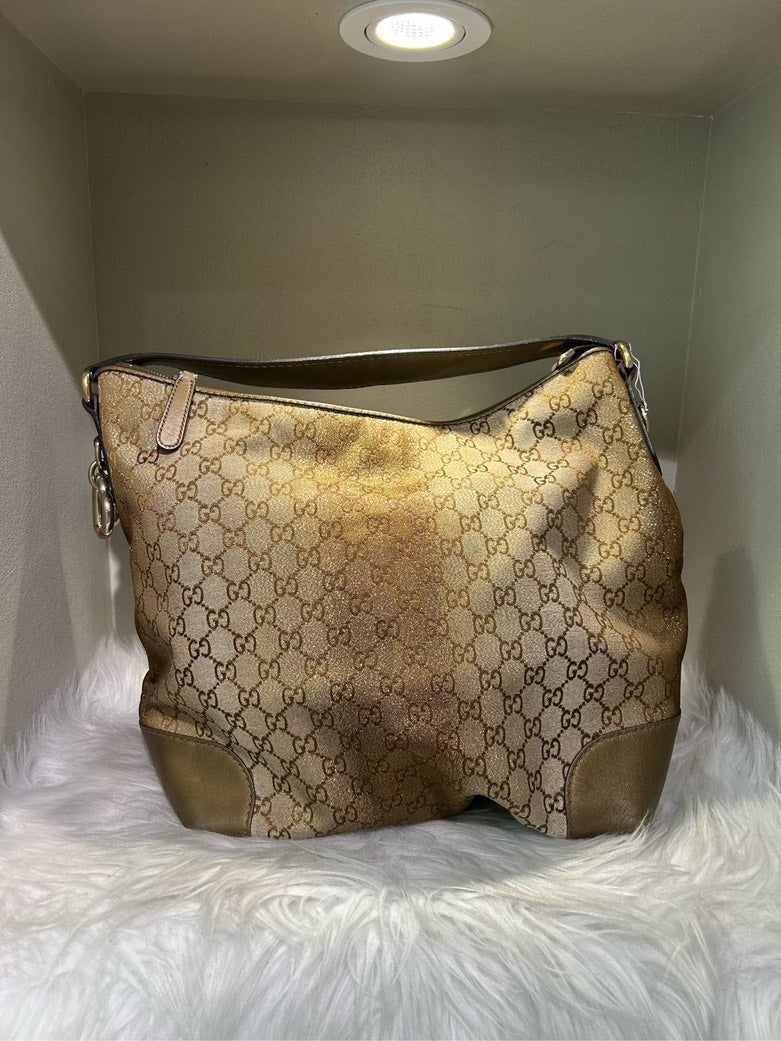GUCCI Beige Canvas Hobo Shoulder Bag