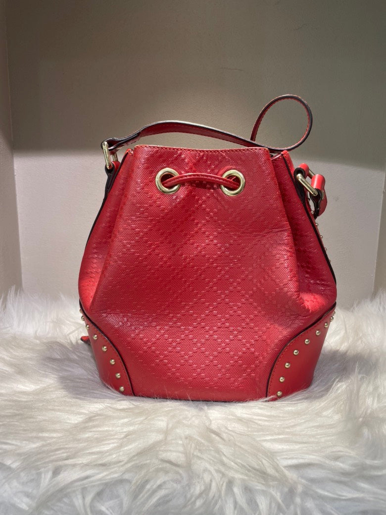 Gucci GG Pattern Red Leather Bucket Bag