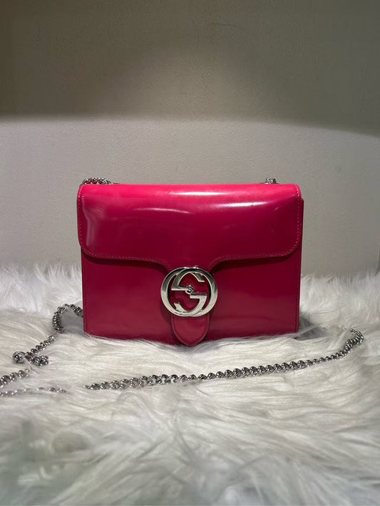 GUCCI Pink GG Marmont Leather Shoulder Bag