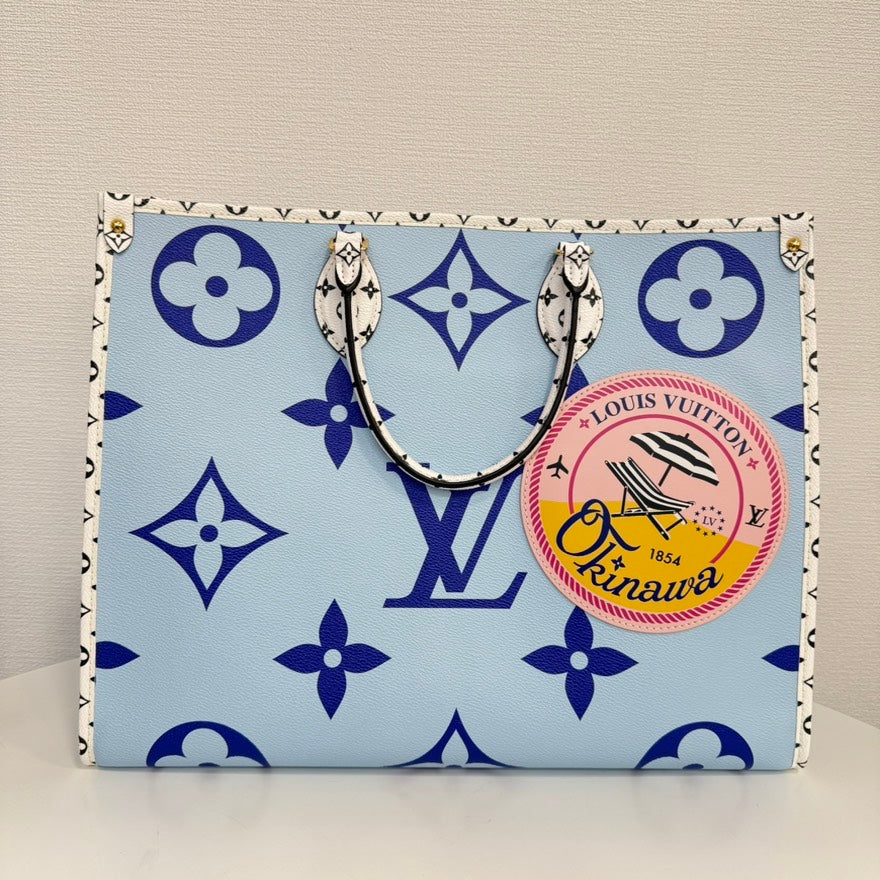 Louis Vuitton Okinawa Limited IC Chipped✨Preloved Monogram On The Go GM 2way Bag - Blue Tote