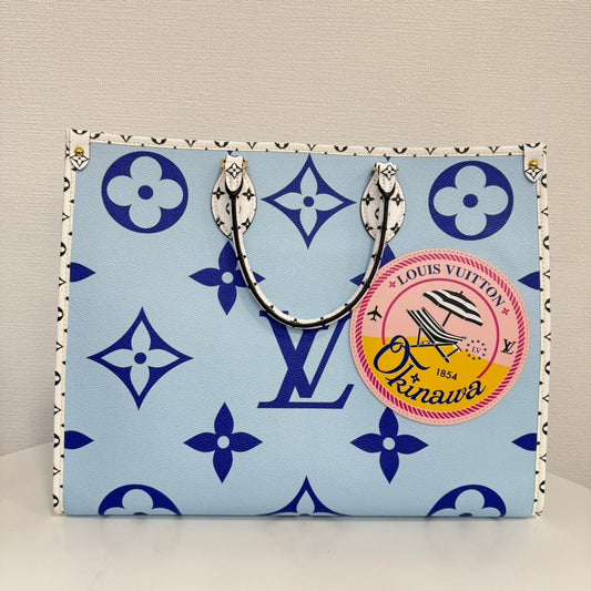Louis Vuitton Okinawa Limited IC Chipped✨Preloved Monogram On The Go GM 2way Bag - Blue Tote