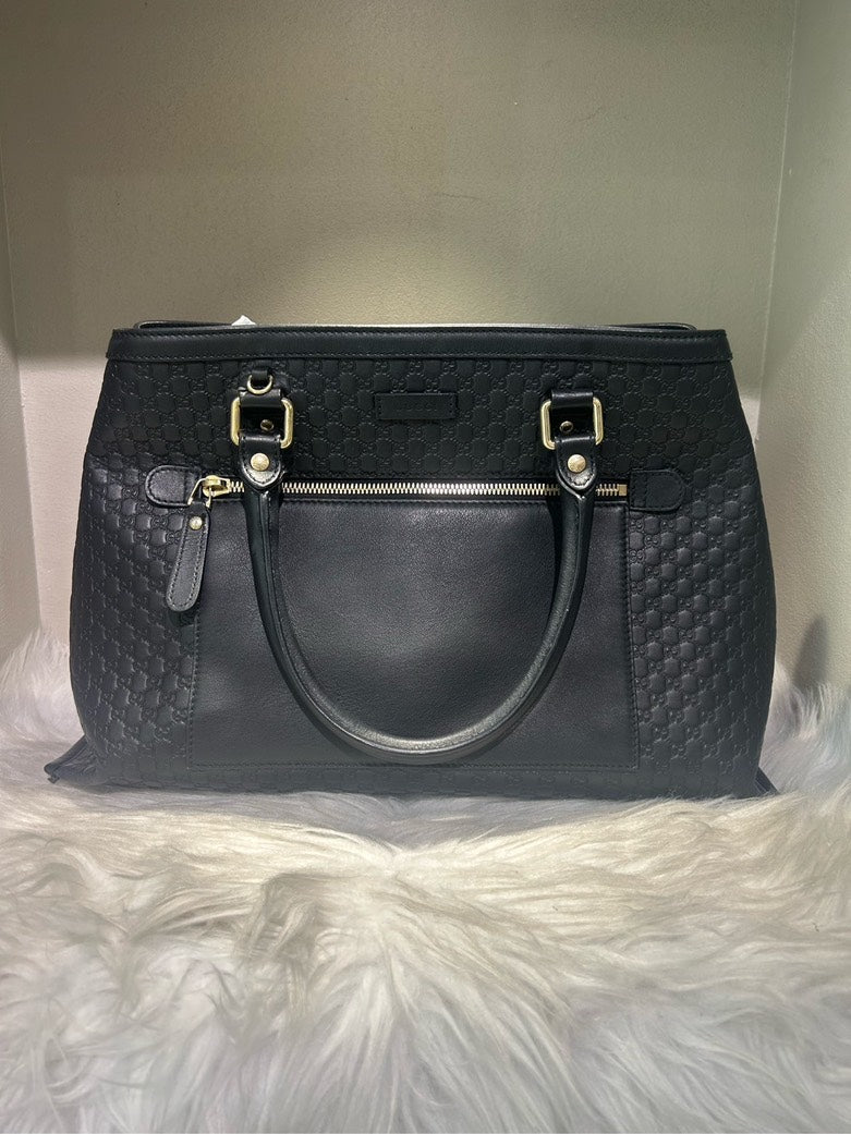 GUCCI GG Imprimé Black Leather Satchel Bag