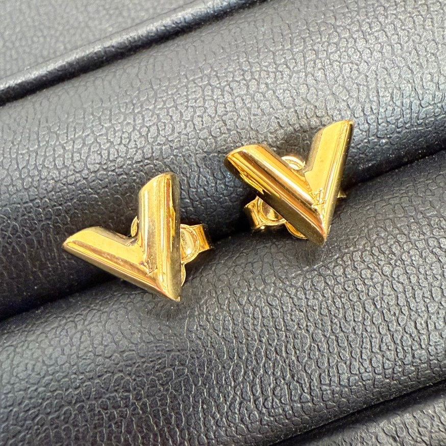 Preloved Louis Vuitton V Studs FM0094 Gold Earrings