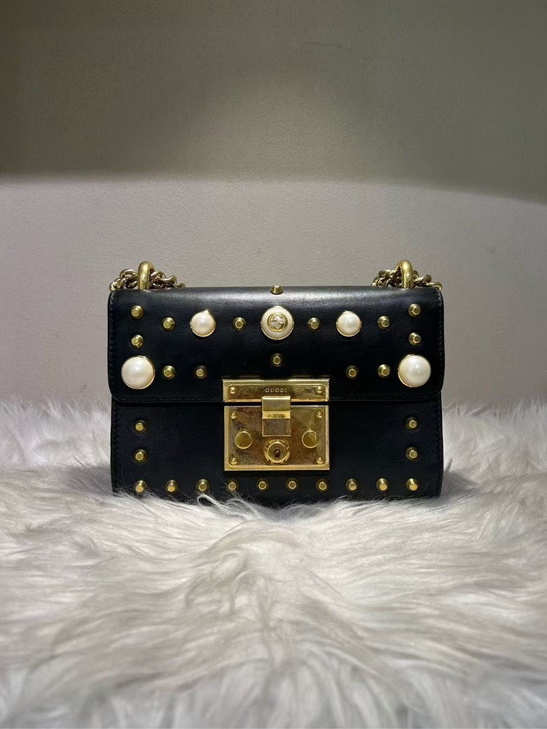 Gucci Padlock Embellished Black Leather Shoulder Bag