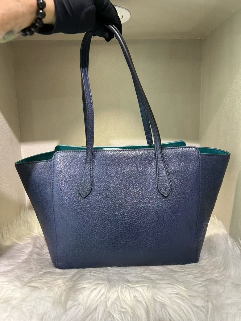 Gucci Navy Blue Pebbled Leather Tote Bag