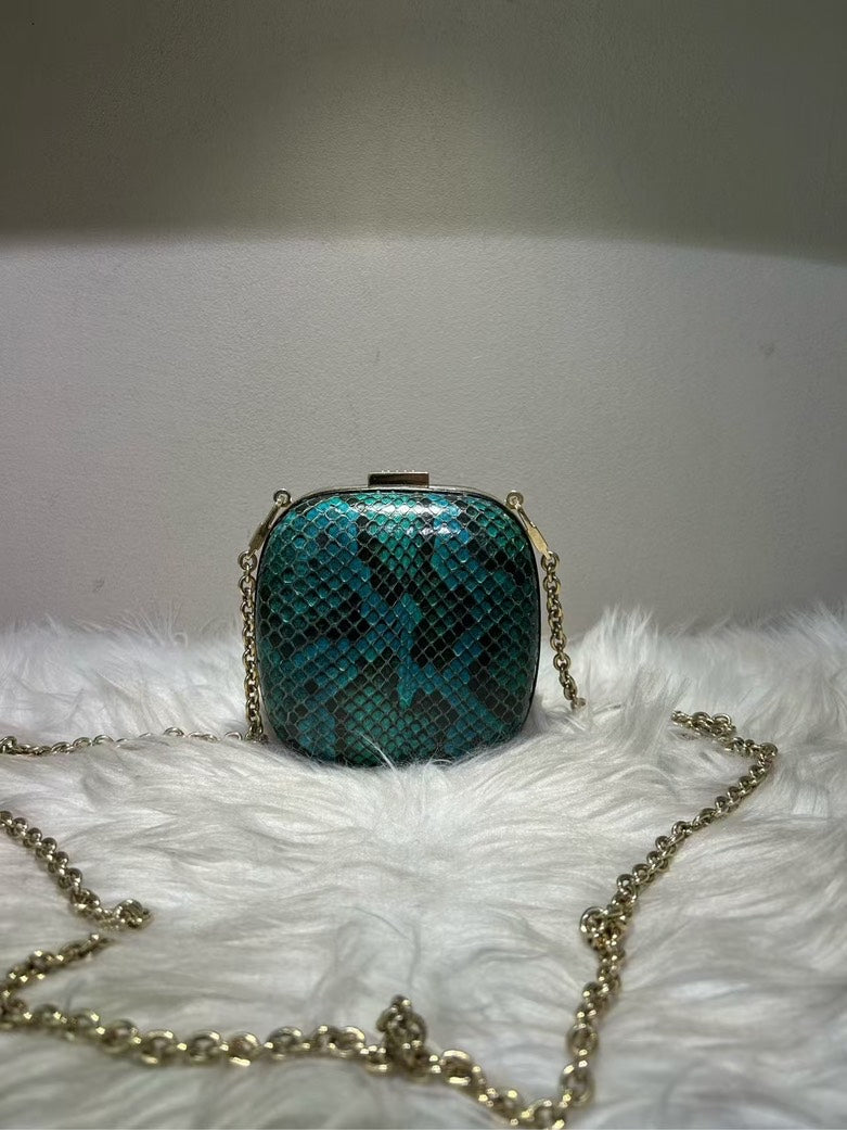 GUCCI Mini Python Effect Clutch Green Shoulder Bag