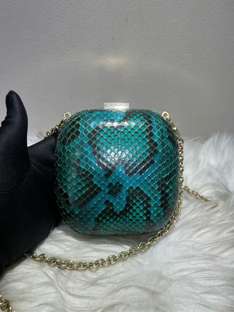 GUCCI Mini Python Effect Clutch Green Shoulder Bag