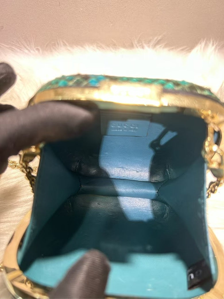GUCCI Mini Python Effect Clutch Green Shoulder Bag