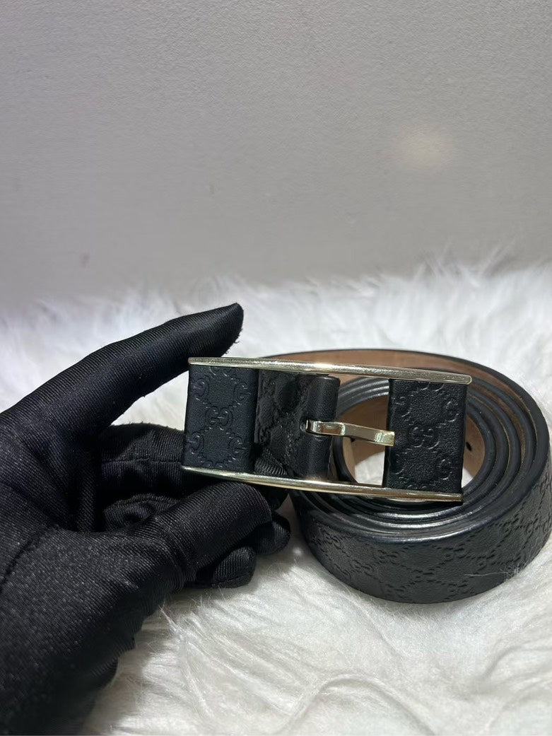GUCCI Black G-Buckle Leather Belt Size