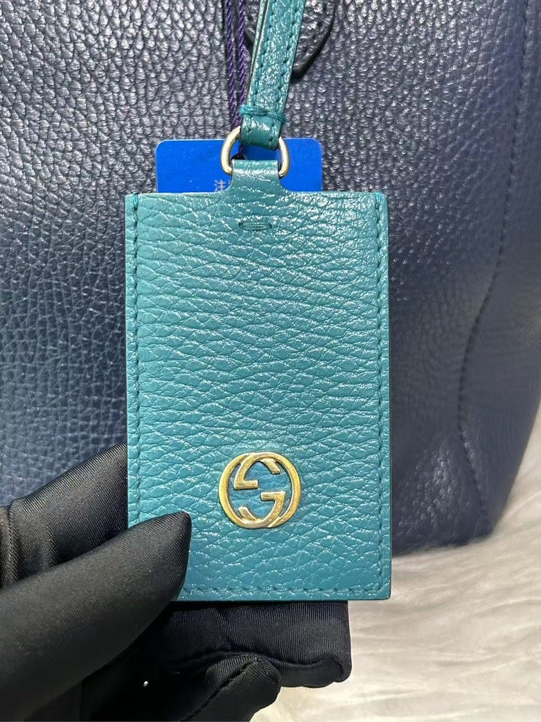 GUCCI GG Marmont Blue Leather Tote Bag